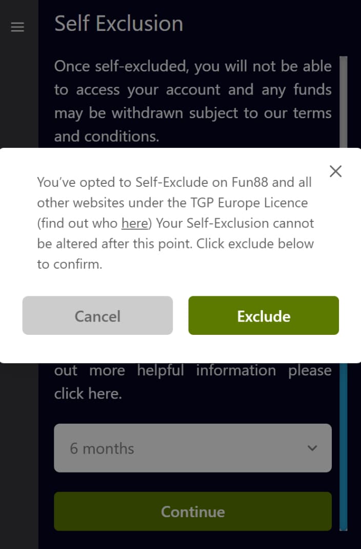 Self Exclusion